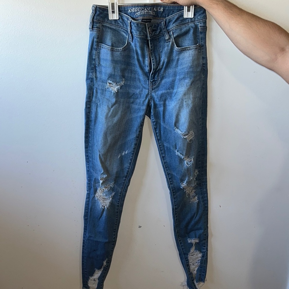 American Eagle Outfitters Blue Distressed Skinny Jeans